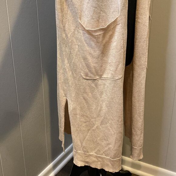 Mystree Large Knit Cardigan Open Front Shawl Wrap Pockets Natural Beige - Picture 2 of 6